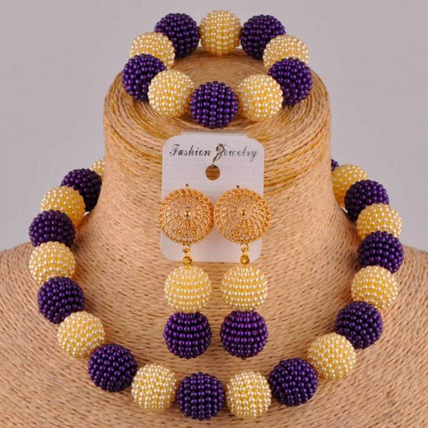 Royal Blue and White Simulated Pearl Nigerian Wedding Necklace