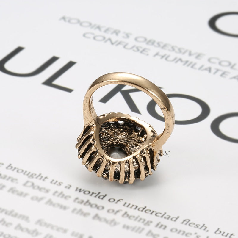 Antique Gold Boho Gray Crystal Wedding Rings
