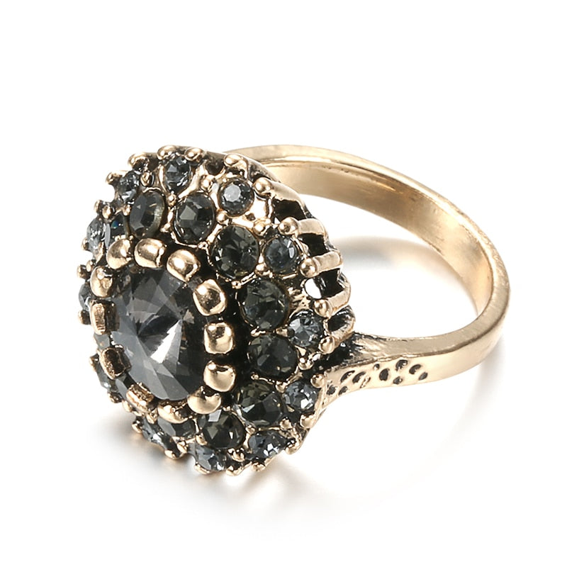 Antique Gold Boho Gray Crystal Wedding Rings