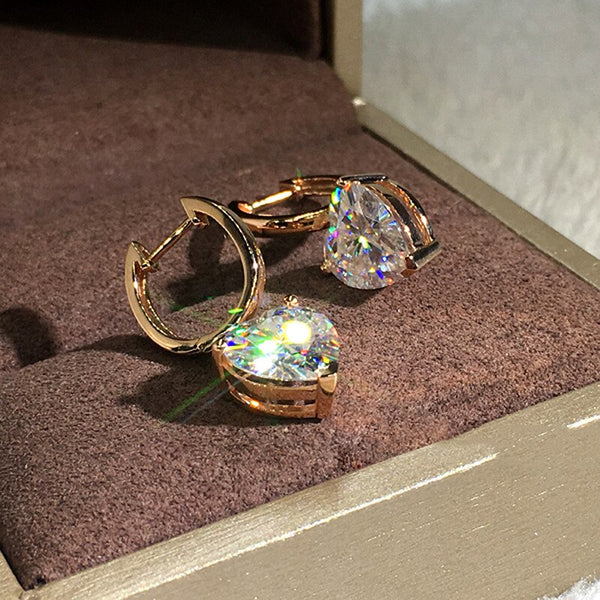 Pendientes de clip de plata S925 para mujer, con forma de corazón y circonita cúbica, a la moda.