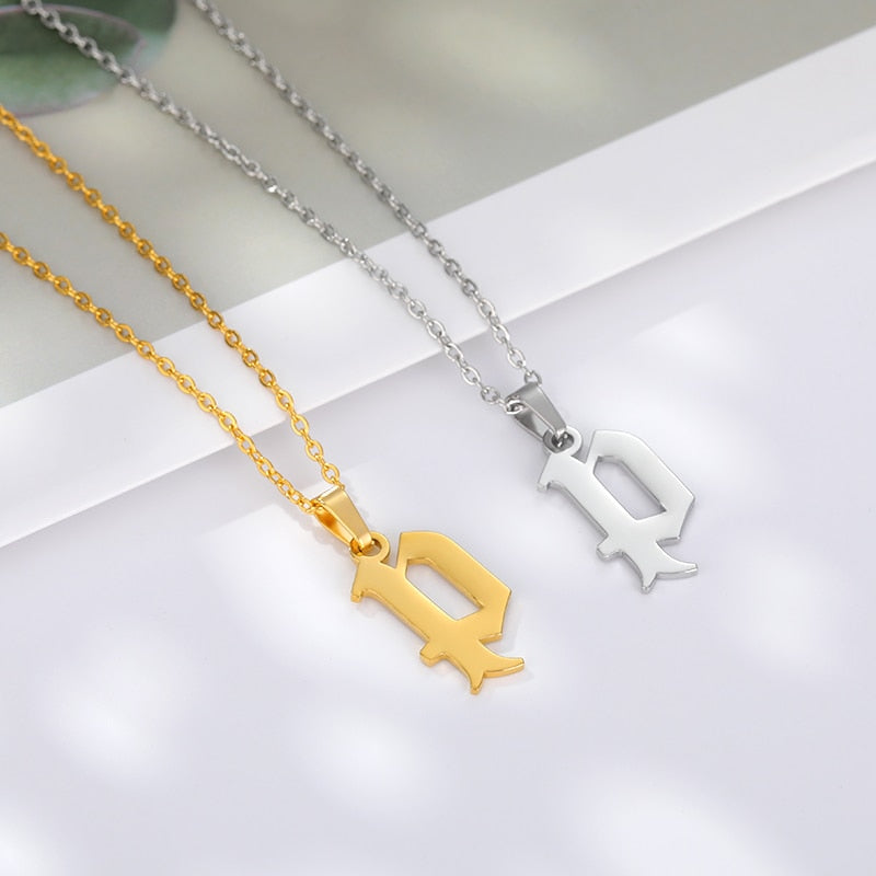 Stainless Steel Old English Letters Necklace
