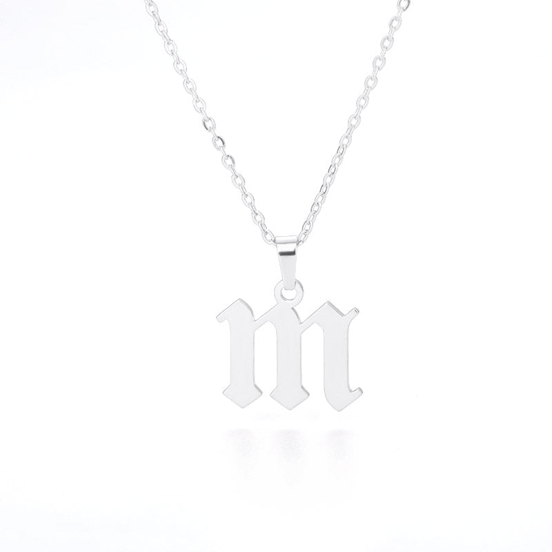 Stainless Steel Old English Letters Necklace