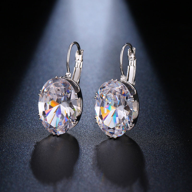 Oval Shape Crystal Earring 6 Colors Cubic Zirconia Stone Hoop Earrings