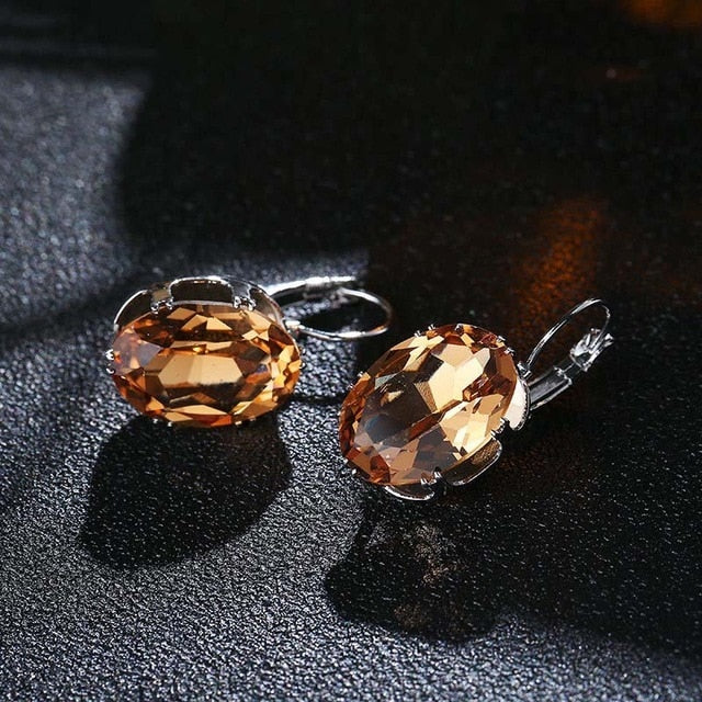 Oval Shape Crystal Earring 6 Colors Cubic Zirconia Stone Hoop Earrings