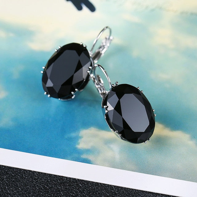 Oval Shape Crystal Earring 6 Colors Cubic Zirconia Stone Hoop Earrings