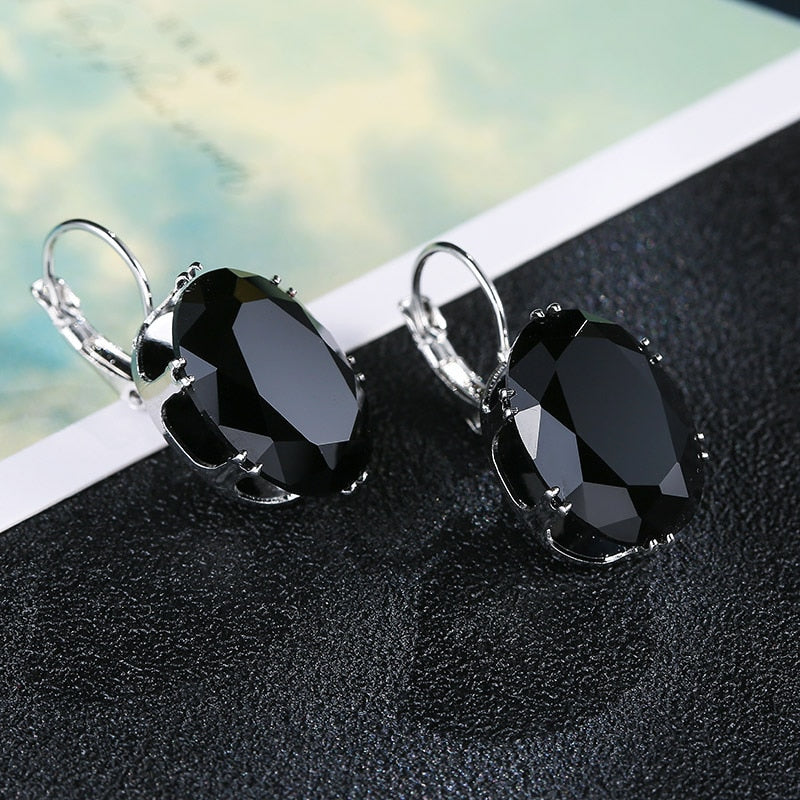 Oval Shape Crystal Earring 6 Colors Cubic Zirconia Stone Hoop Earrings