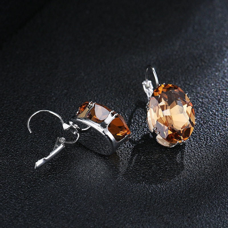 Oval Shape Crystal Earring 6 Colors Cubic Zirconia Stone Hoop Earrings