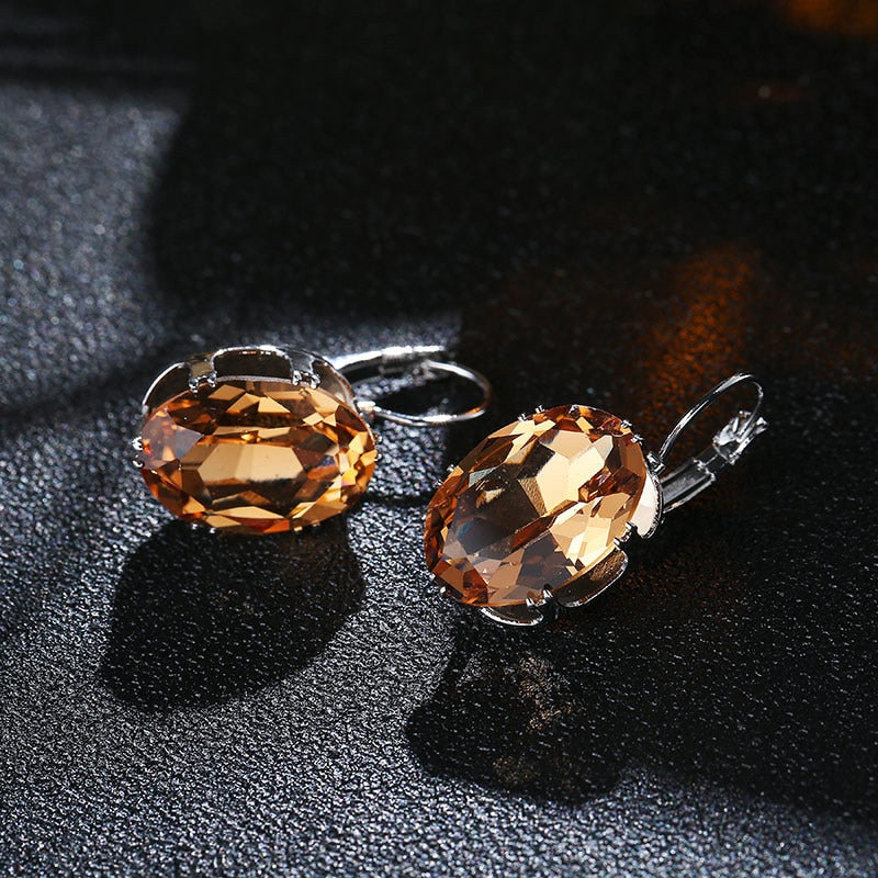 Oval Shape Crystal Earring 6 Colors Cubic Zirconia Stone Hoop Earrings