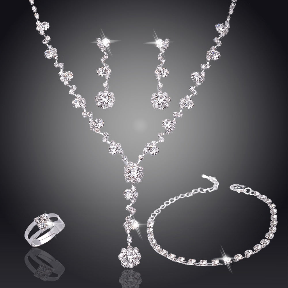 Luxury Crystal Pearl Necklace/Bracelet/Ring/Earrings Ladies Jewelry Sets