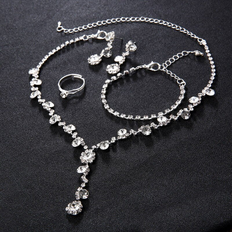 Luxury Crystal Pearl Necklace/Bracelet/Ring/Earrings Ladies Jewelry Sets