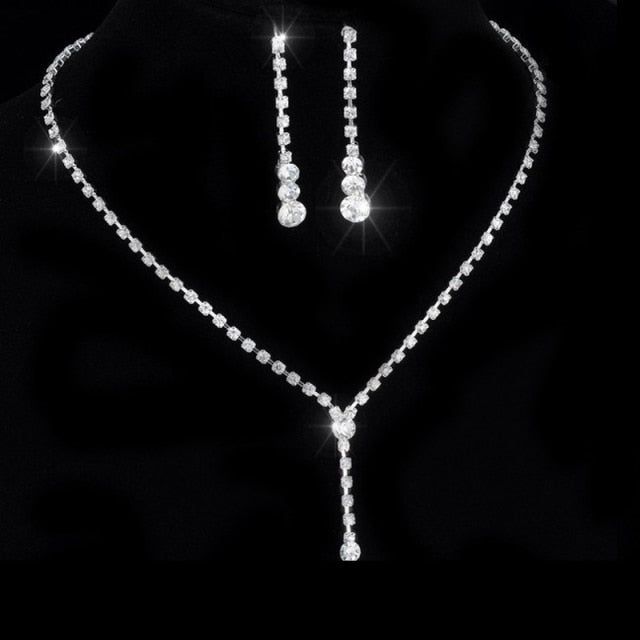 Luxury Crystal Pearl Necklace/Bracelet/Ring/Earrings Ladies Jewelry Sets