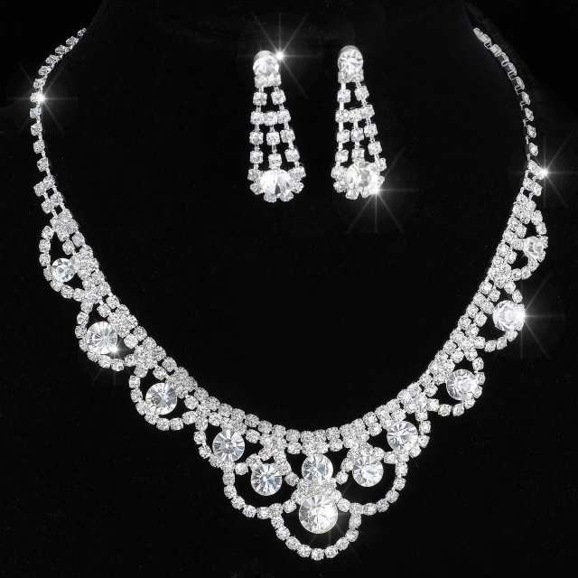 Luxury Crystal Pearl Necklace/Bracelet/Ring/Earrings Ladies Jewelry Sets