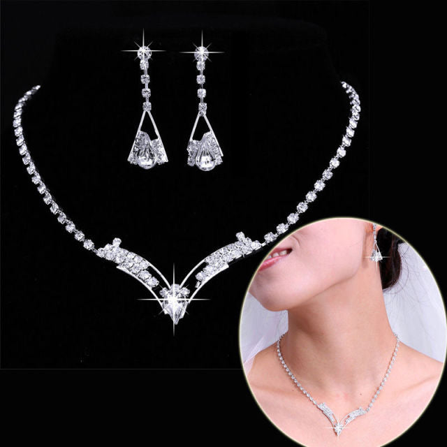 Luxury Crystal Pearl Necklace/Bracelet/Ring/Earrings Ladies Jewelry Sets