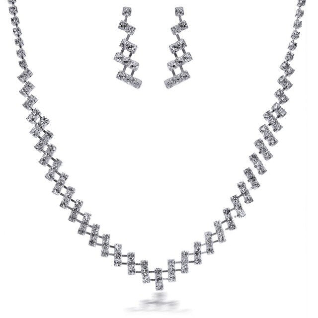 Luxury Crystal Pearl Necklace/Bracelet/Ring/Earrings Ladies Jewelry Sets