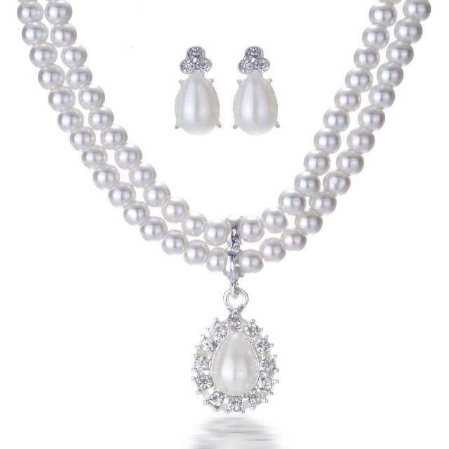 Luxury Crystal Pearl Necklace/Bracelet/Ring/Earrings Ladies Jewelry Sets
