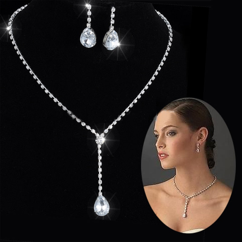 Luxury Crystal Pearl Necklace/Bracelet/Ring/Earrings Ladies Jewelry Sets