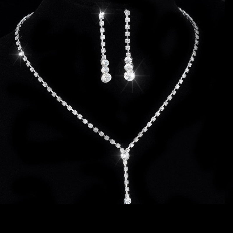 Luxury Crystal Pearl Necklace/Bracelet/Ring/Earrings Ladies Jewelry Sets