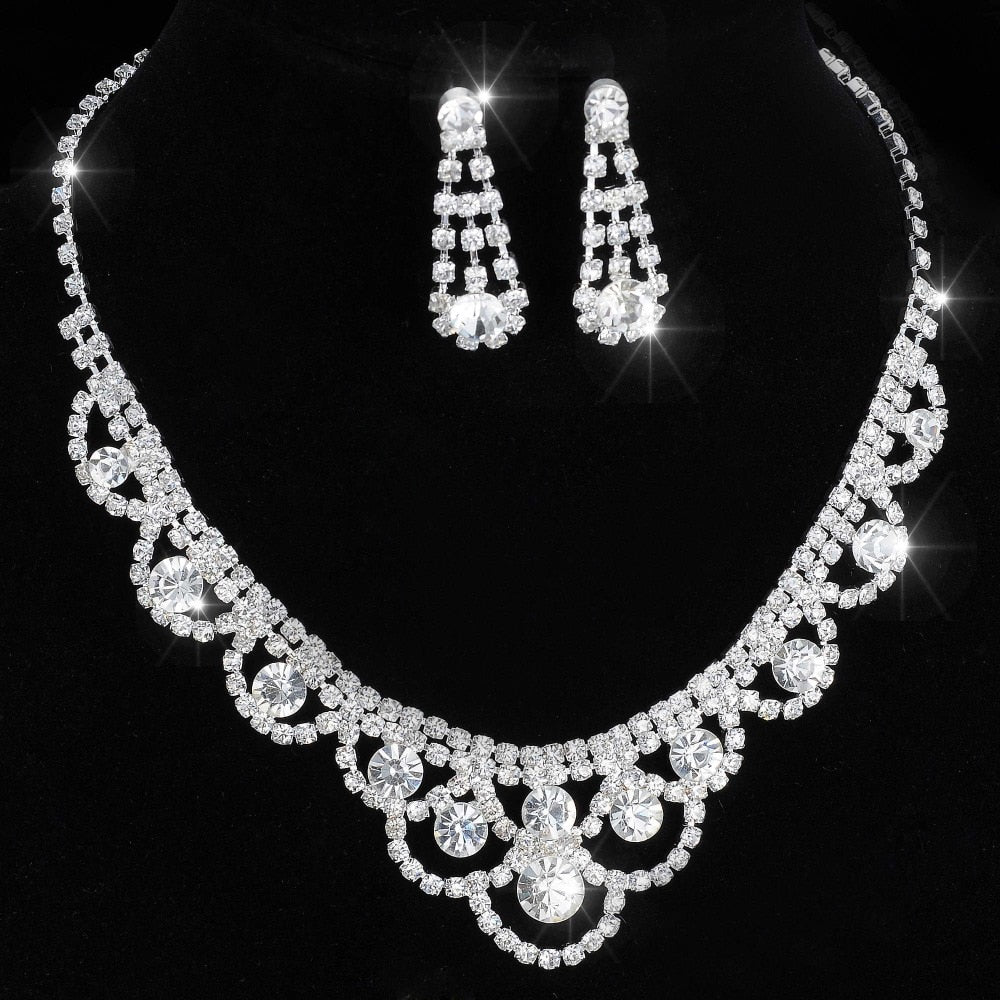 Luxury Crystal Pearl Necklace/Bracelet/Ring/Earrings Ladies Jewelry Sets
