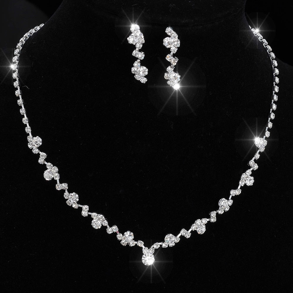 Luxury Crystal Pearl Necklace/Bracelet/Ring/Earrings Ladies Jewelry Sets