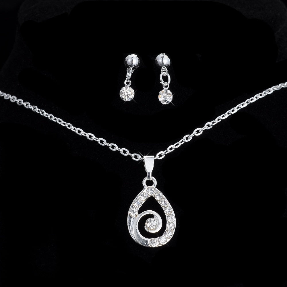 Luxury Crystal Pearl Necklace/Bracelet/Ring/Earrings Ladies Jewelry Sets