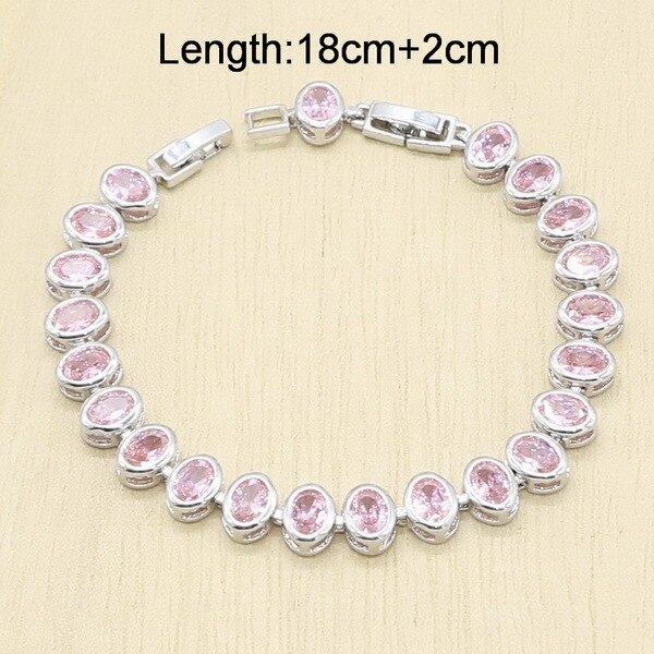 Geometric Pink Zircon Bracelet Earrings Necklace Pendant Ring Wedding Set