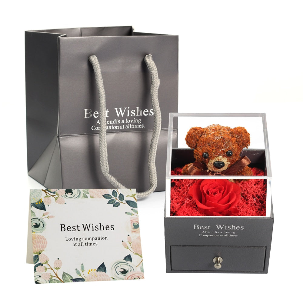 Real flower Rose Bear Jewelry Box