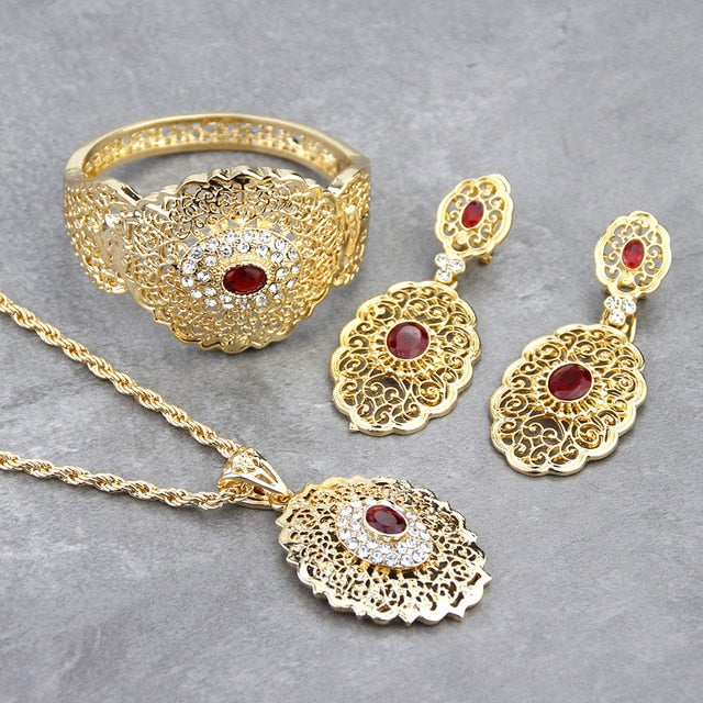 Gold Color Drop Earring Cuff Bracelet Bangle Jewelry Set