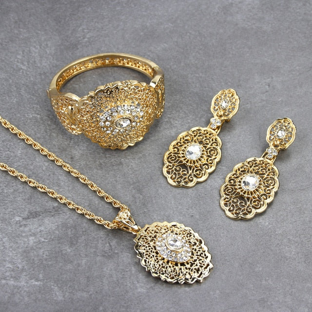 Gold Color Drop Earring Cuff Bracelet Bangle Jewelry Set