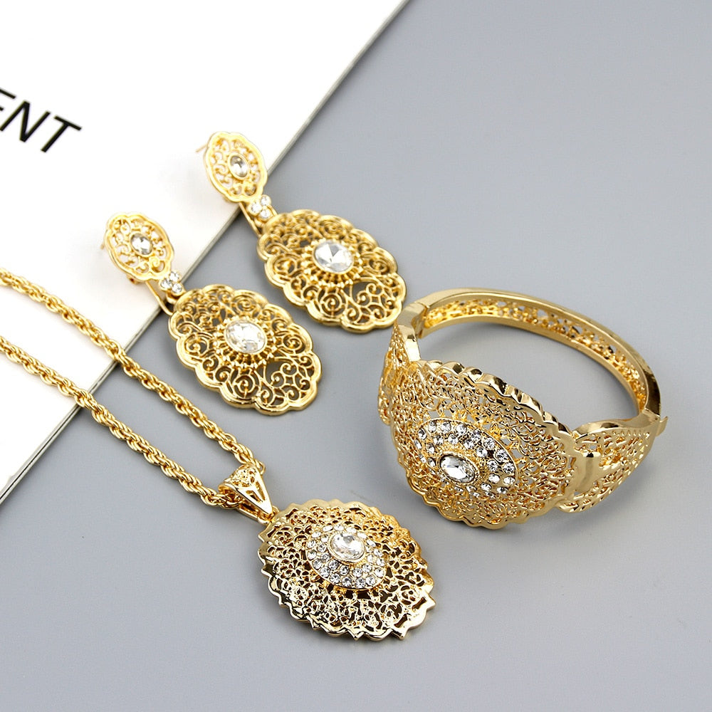 Gold Color Drop Earring Cuff Bracelet Bangle Jewelry Set
