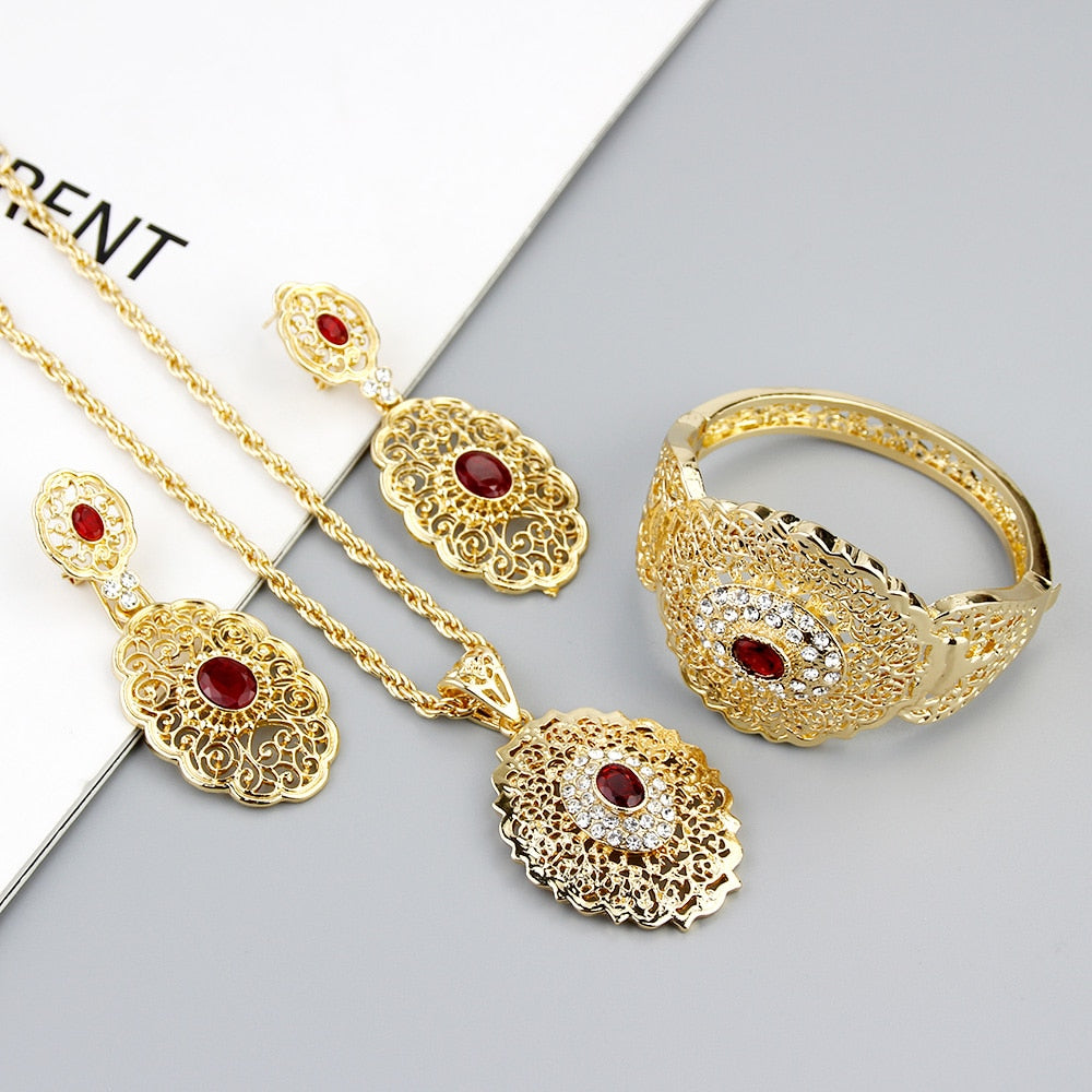 Gold Color Drop Earring Cuff Bracelet Bangle Jewelry Set
