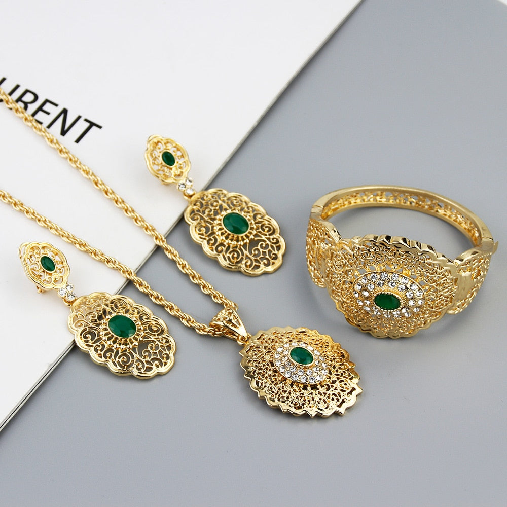 Gold Color Drop Earring Cuff Bracelet Bangle Jewelry Set