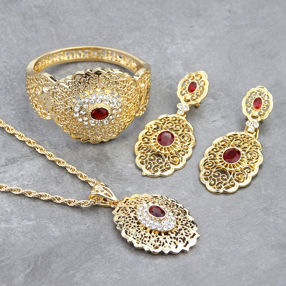 Gold Color Drop Earring Cuff Bracelet Bangle Jewelry Set