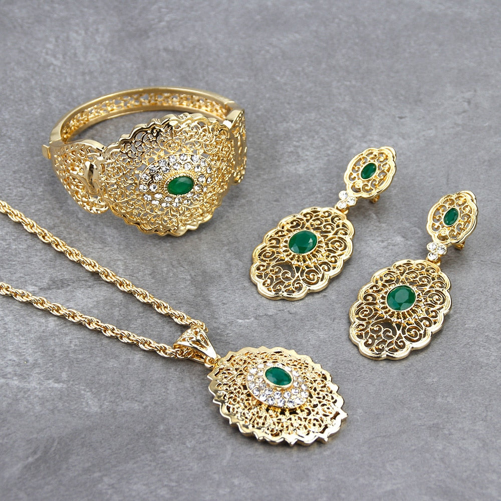 Gold Color Drop Earring Cuff Bracelet Bangle Jewelry Set