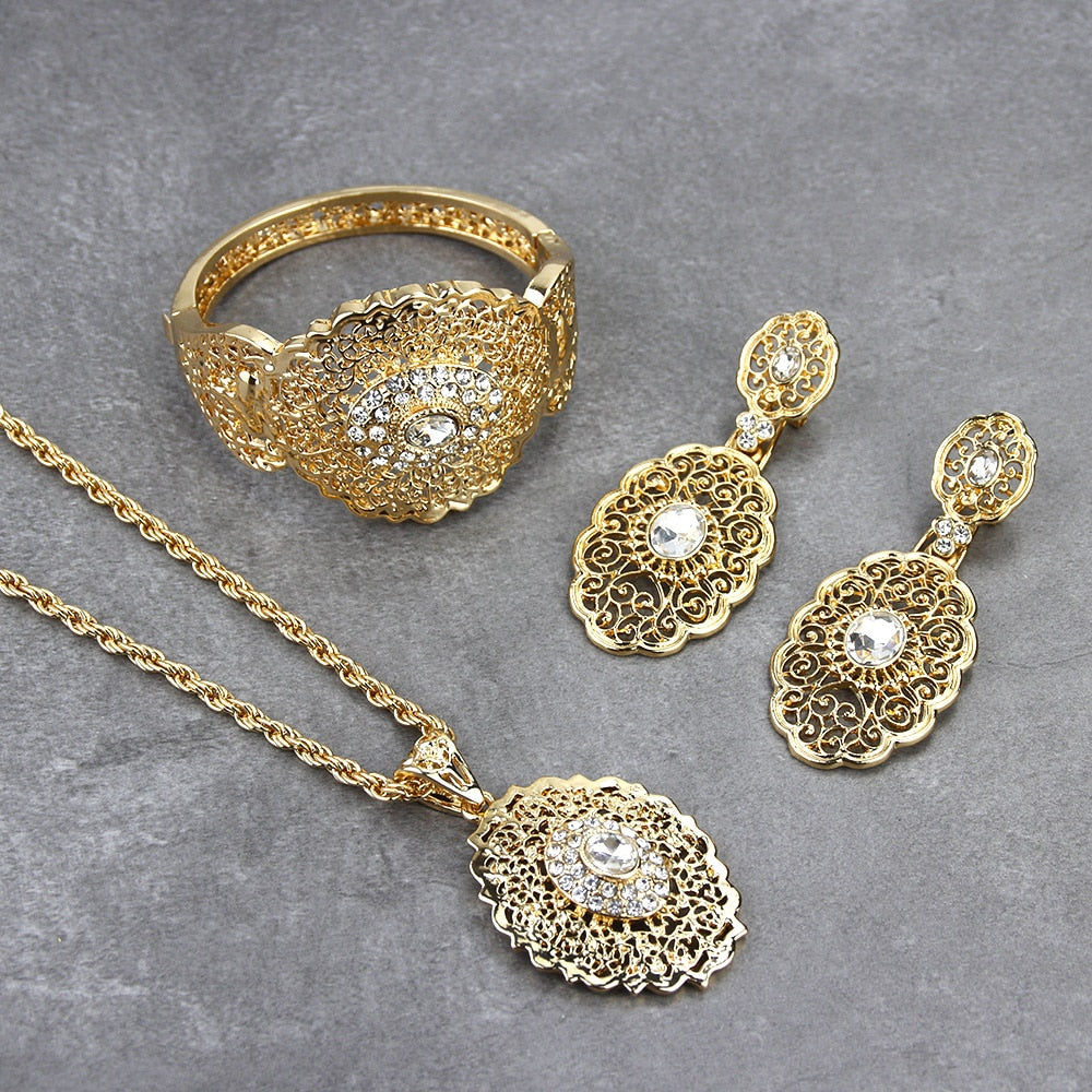 Gold Color Drop Earring Cuff Bracelet Bangle Jewelry Set