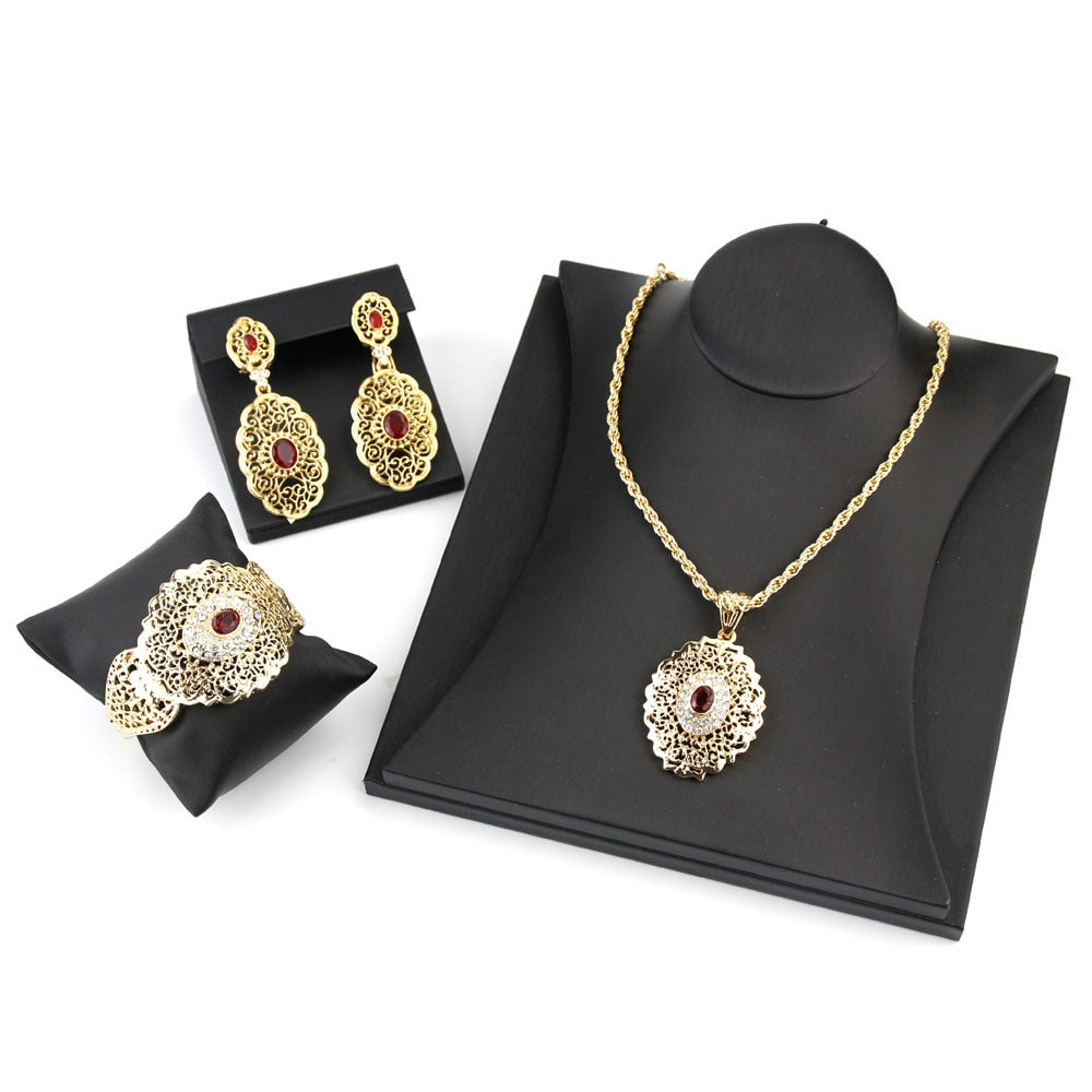 Gold Color Drop Earring Cuff Bracelet Bangle Jewelry Set