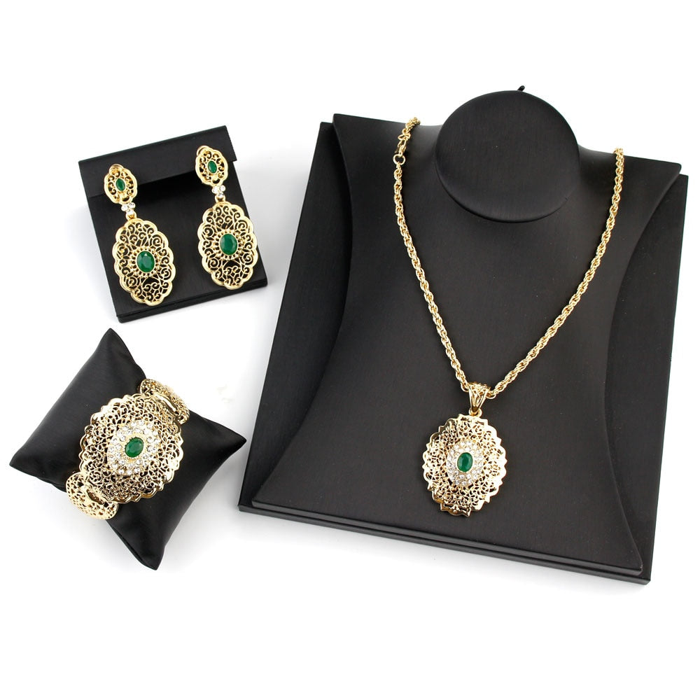 Gold Color Drop Earring Cuff Bracelet Bangle Jewelry Set