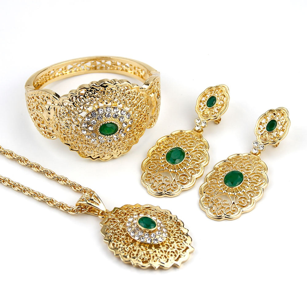 Gold Color Drop Earring Cuff Bracelet Bangle Jewelry Set
