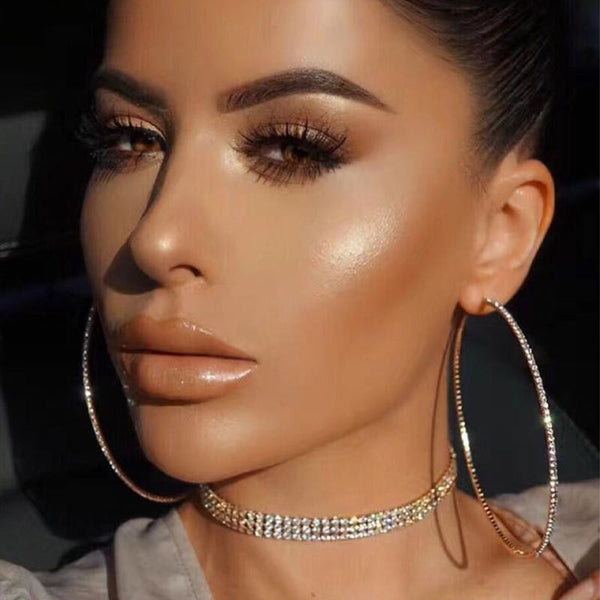 Pendientes redondos grandes de mujer con cristales brillantes de estilo exagerado del Rin