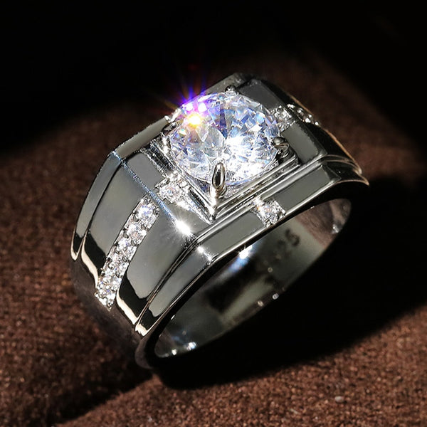 Anillos de compromiso para hombre, solitarios, brillantes, con circonitas cúbicas.