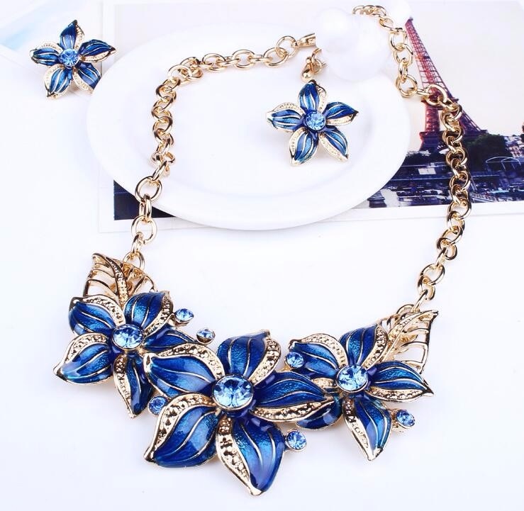 Austrian Crystal Enamel Flower Jewelry Sets