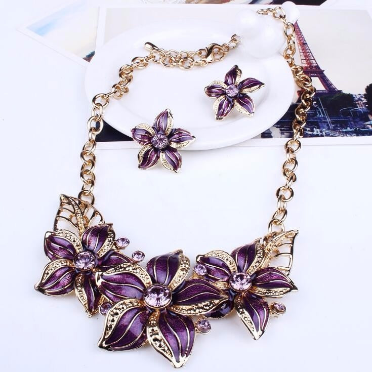 Austrian Crystal Enamel Flower Jewelry Sets