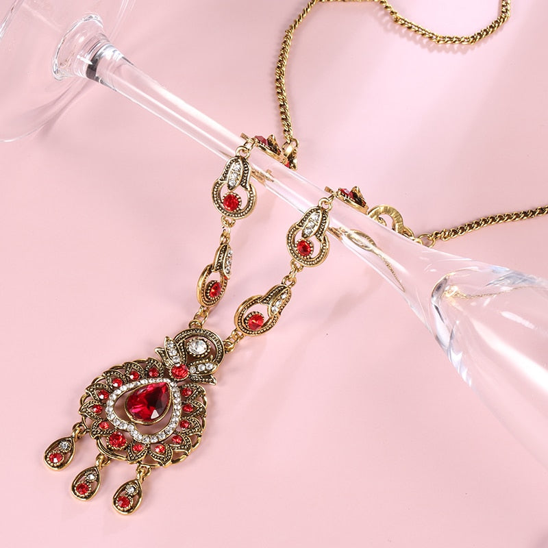 Blue Red Peacock Prestige Necklace Earrings Bridal Jewelry Sets