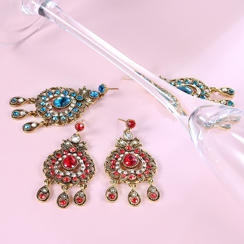 Blue Red Peacock Prestige Necklace Earrings Bridal Jewelry Sets