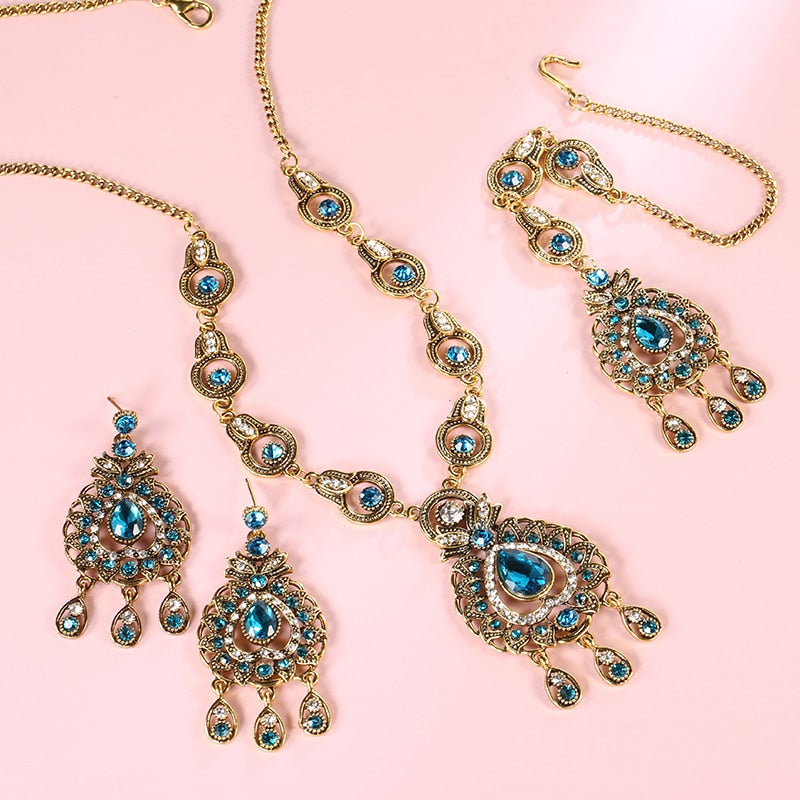 Blue Red Peacock Prestige Necklace Earrings Bridal Jewelry Sets