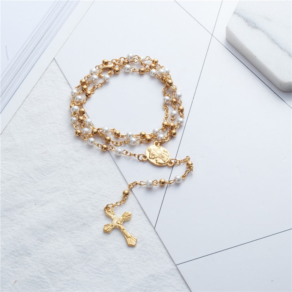 Rosary Necklace Jesus Christ Cross Pendant Necklaces