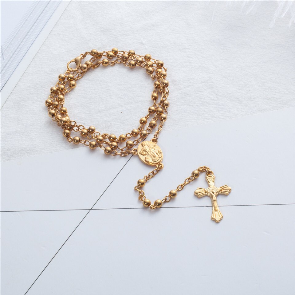 Rosary Necklace Jesus Christ Cross Pendant Necklaces