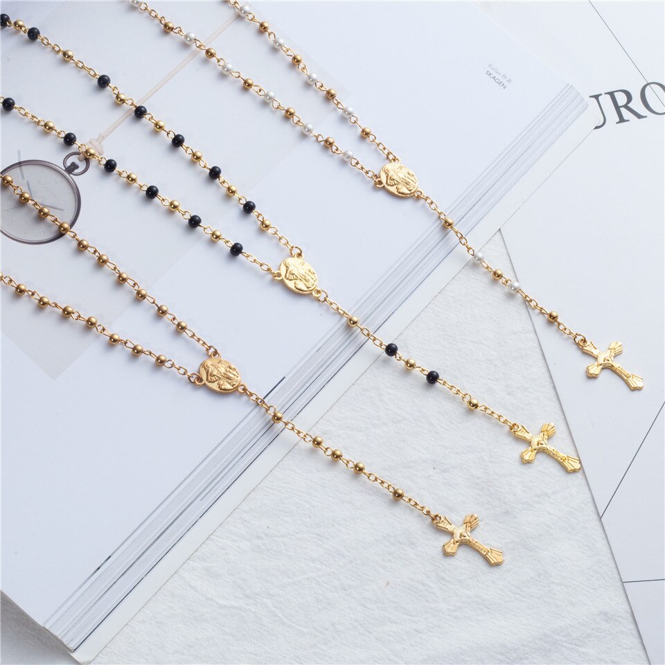 Rosary Necklace Jesus Christ Cross Pendant Necklaces