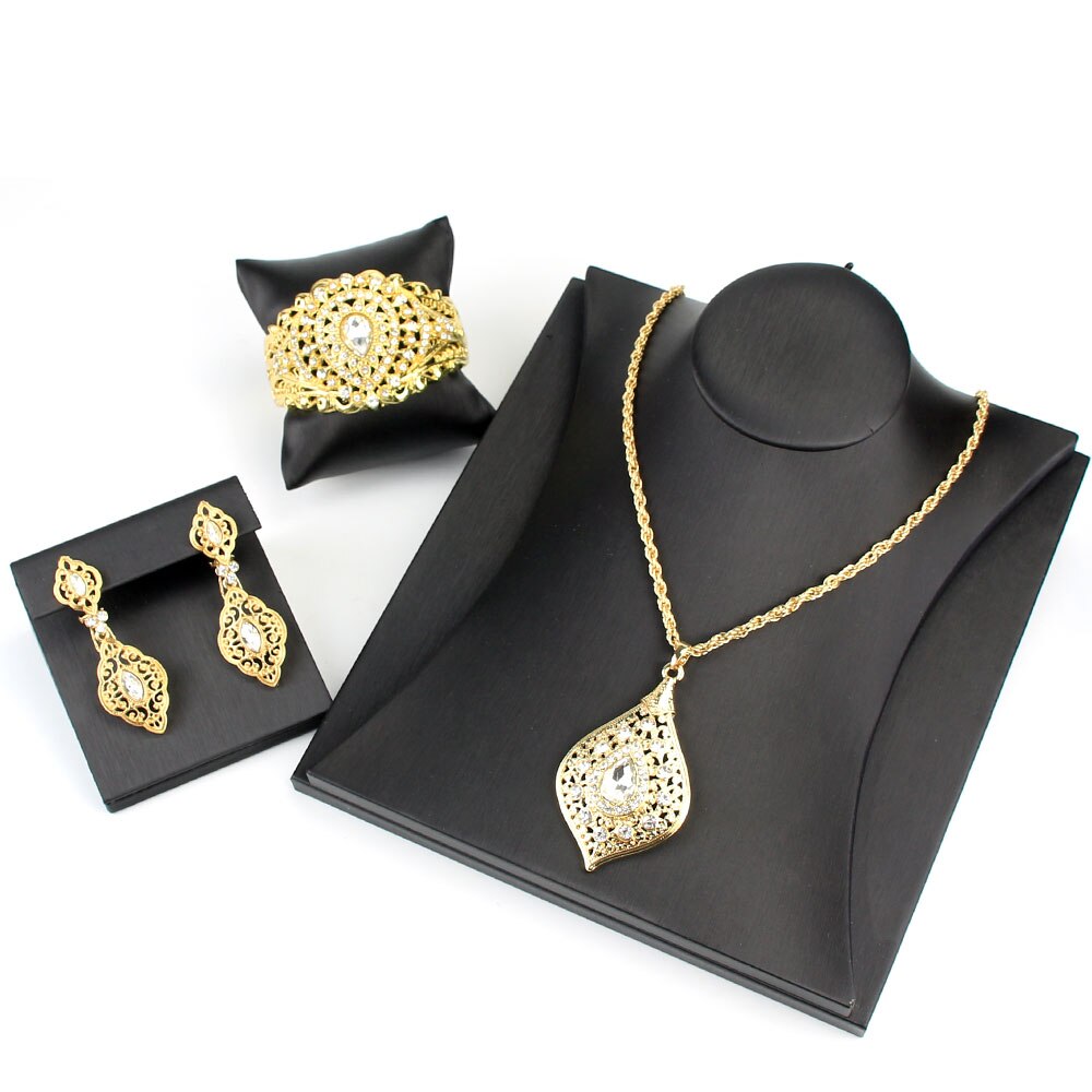 Gold Color Earring Necklace Bangle  Wedding Jewelry Set for Women
