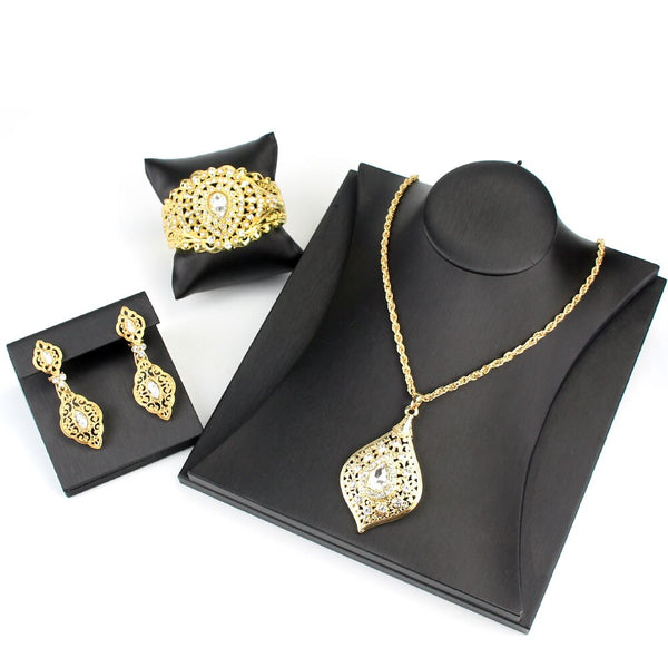 Gold Color Earring Necklace Bangle  Wedding Jewelry Set for Women