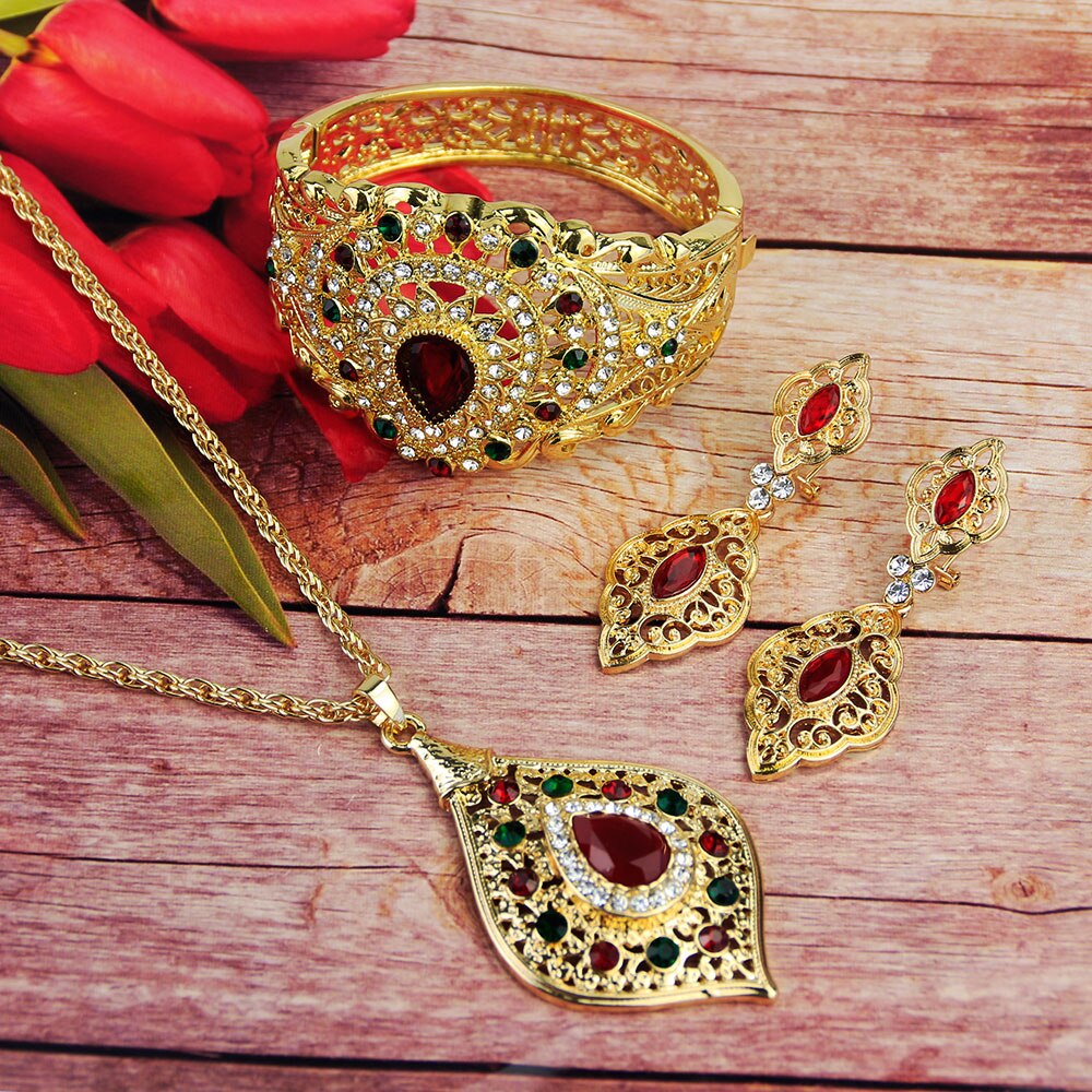 Gold Color Earring Necklace Bangle  Wedding Jewelry Set for Women